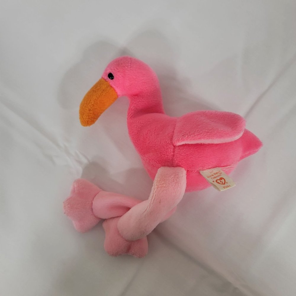 Vintage 1995 TY Beanie Babies Pinky the Pink Flamingo Plush Stuffed Animal
